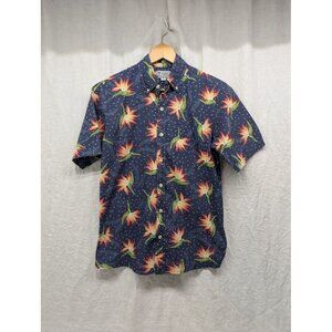 Original Avanti sz small bird of paradise navy blue polka dot Hawaiian shirt O9